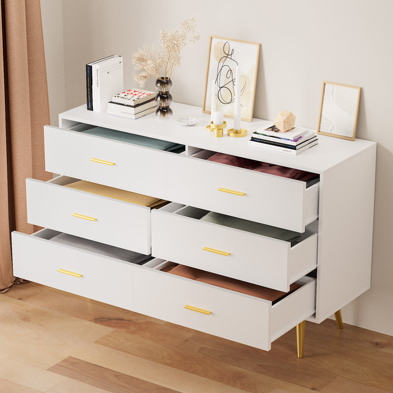 Commode double 6 tiroirs l 47,25 po Kamily, Blanc