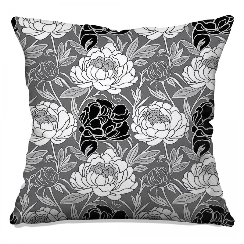Coussins décoratifs monochromes à pivoines florales, 14 x 14 inches