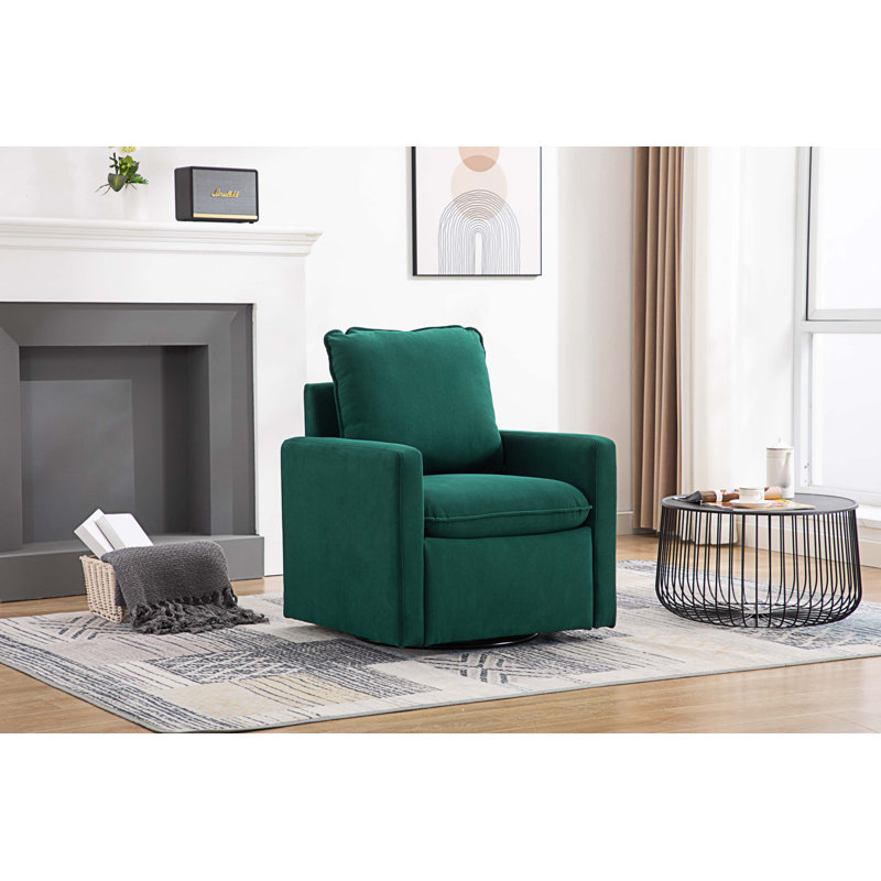 Fauteuil demi-tonneau pivotant l 32,48 po Willenzard, Velours émeraude