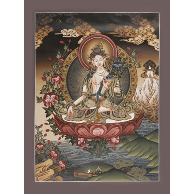 Goddess White Tara - Tibetan Buddhist (Brocadeless Thangka) | Pure 24 Carat Gold With Acrylic Paint