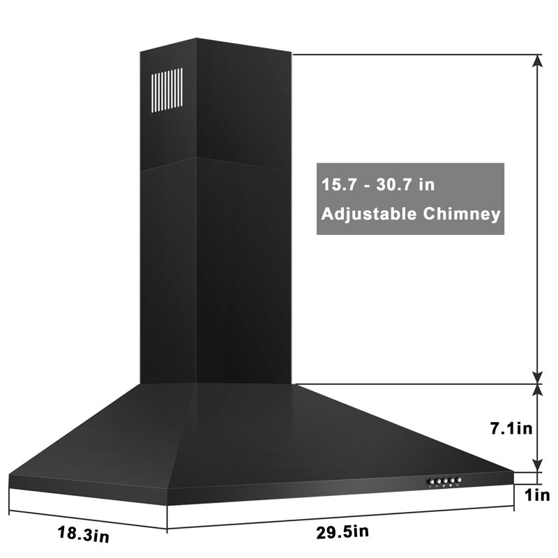 30 po Hotte intégrée à conduit 450 450 pi³ / min , Noir mat