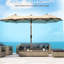 Parasol double extérieur de 2,90 m avec système d'inclinaison et manivelle, 3 aérations, 12 baleines, brun, idéal pour le jardin et la piscine. Fonction d'ombre généreuse. Manivelle, aération marron. Parfait pour la baignade.