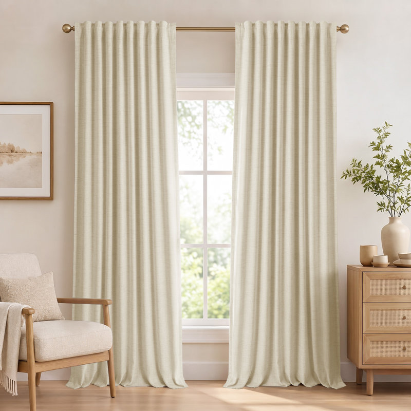 Cadnite 50" W Thermal 100% Blackout Linen Textured Curtain  2 Panels Set, 50" W x 120" L, New Cream