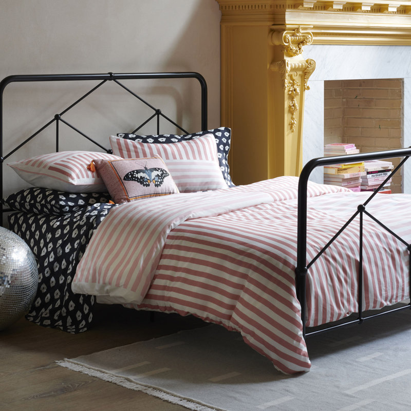 Blue and White Cotton Twin Comforter Set with Stripes