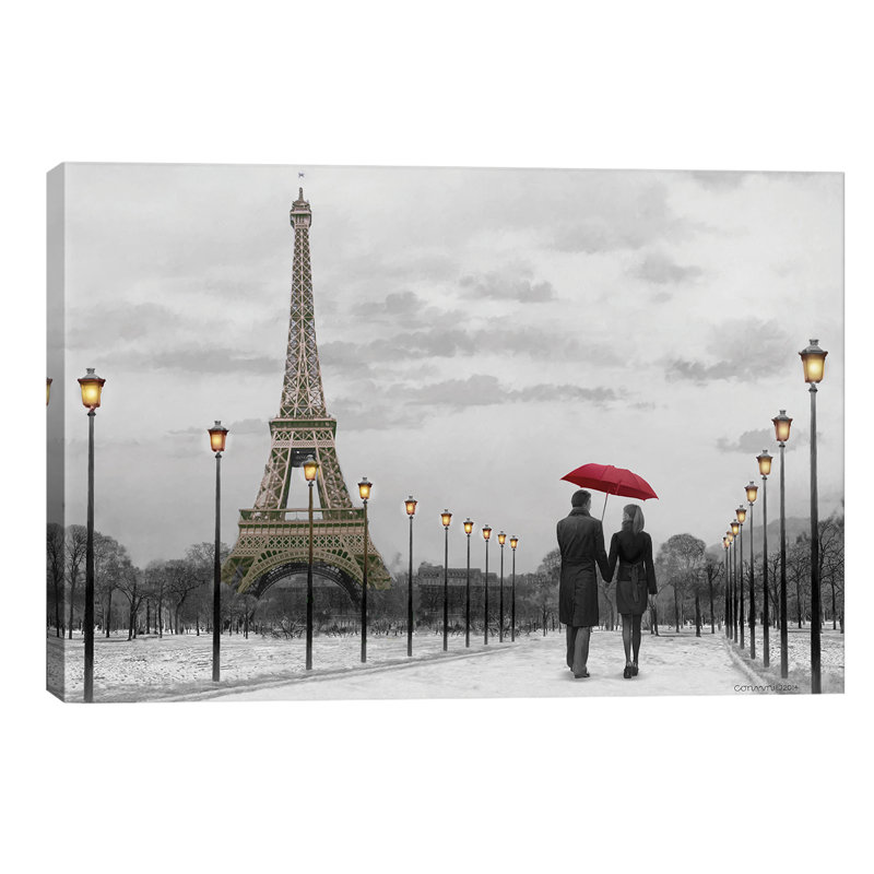 Paris Red Umbrella by Chris Consani - Print on Canvas, 66.04 cm H x 45.72 cm W x 1.91 cm D, No Frame