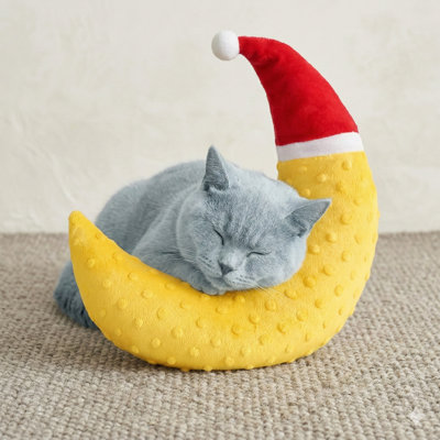 Coussin de cou pour les chats et les petits chiens, coussin en forme de U en forme de croissant de lune orné d'un chapeau de père Noël, coussin en vison ultra doux, lavable à la machine