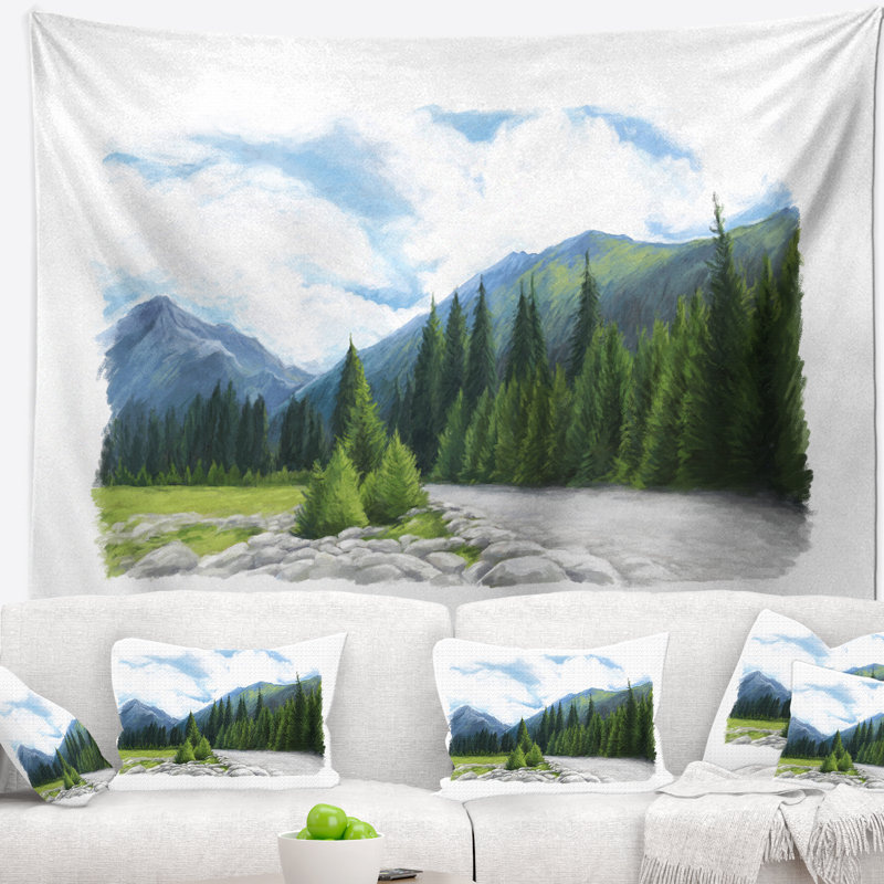 Tapisserie «Happy Summer Pastures in Mountains», H 32 po x l 39 po