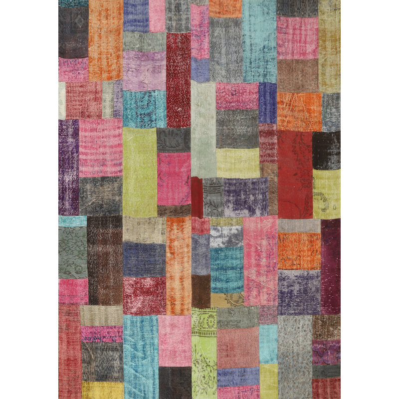 Wool Patchwork Distressed Area Rug 8x10