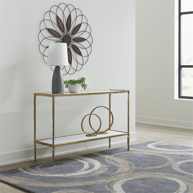 Hanriette 52'' Glass Top Console Table, Antiqued Brass