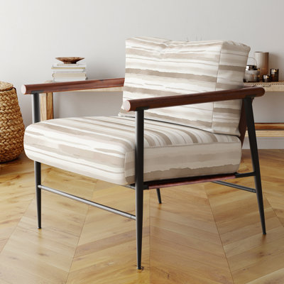 Chaise d'appoint moderne - Fauteuil beige et blanc en lin doux
