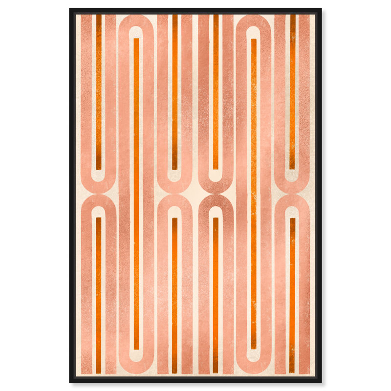 Vintage Rose Gold Waves And Lines Print by Oliver Gal, 31" H x 21" W, Black Floater Framed Canvas