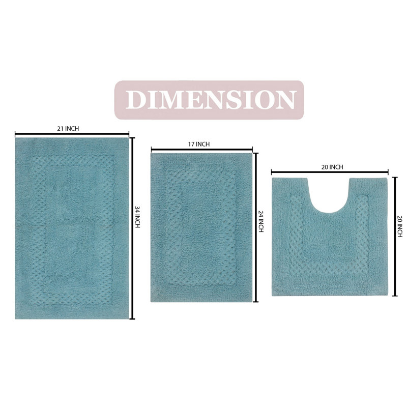 Tapis de bain 100% coton Classy Bathmat Collection (ensemble de 3), Turquoise