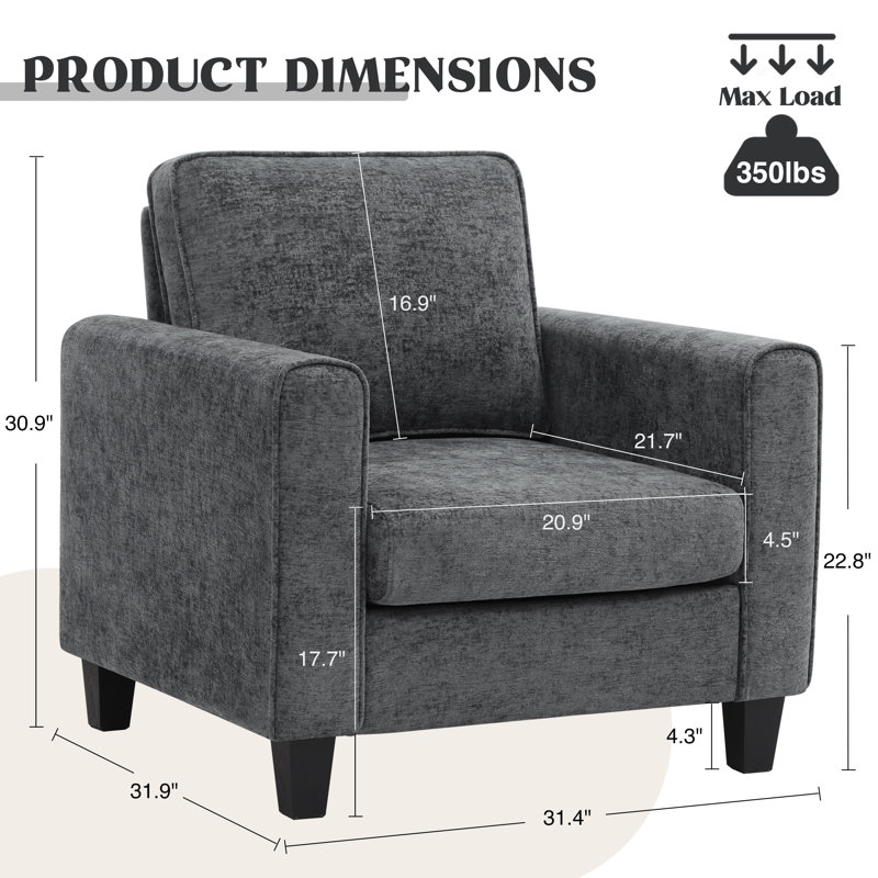 Mid-Century Accent Chairs Featuring Wide Backrest, Dark Gray