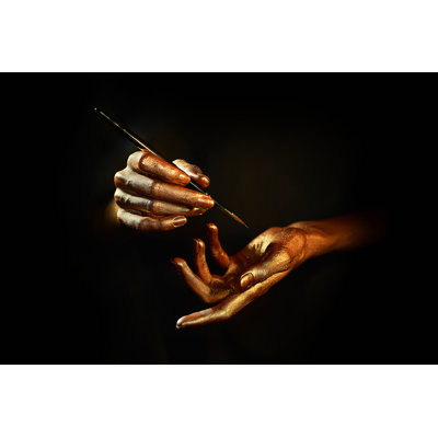 Gold Hands With Brush by Mukanoff - Wrapped Canvas Print