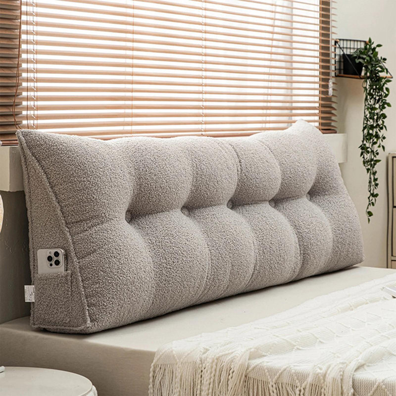 Velvet Triangular Headboard Pillow-Bed Wedge Pillow, 7.87"H x 59.06"W, Gray
