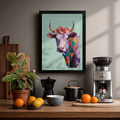 Purple Cow in Bloom Boho - Framed Print