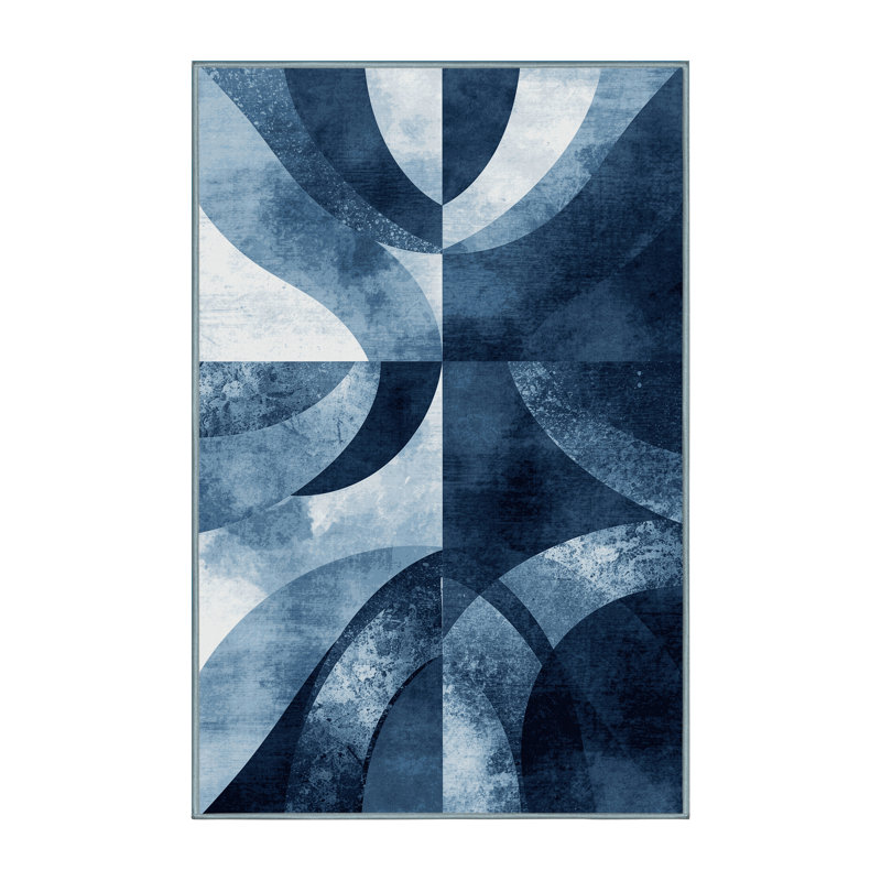 Tapis bleu pâle lavable à la machine Palvinder Bold & Eclectic, 7 x 9