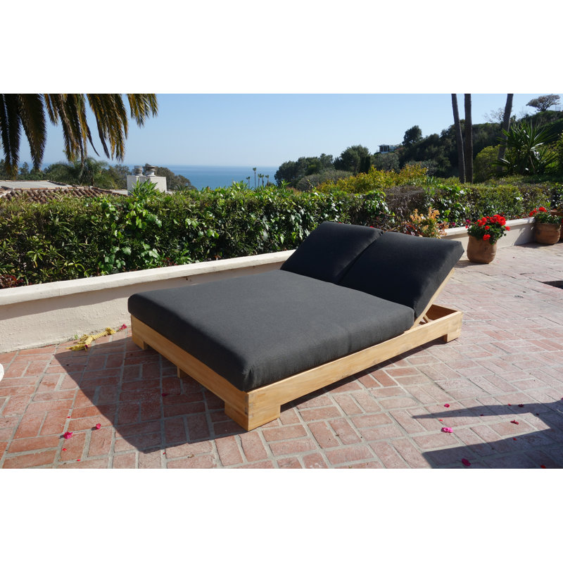 Attwater Double Reclining Teak Chaise Lounge with Cushion
