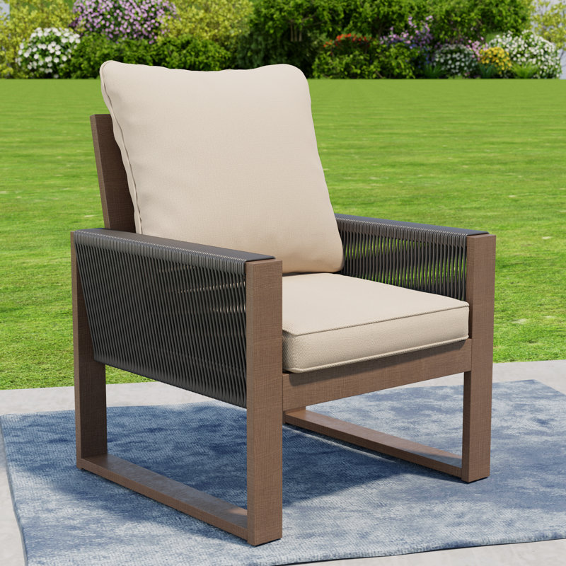 Outdoor Wooden Chair With Cushions, Beige