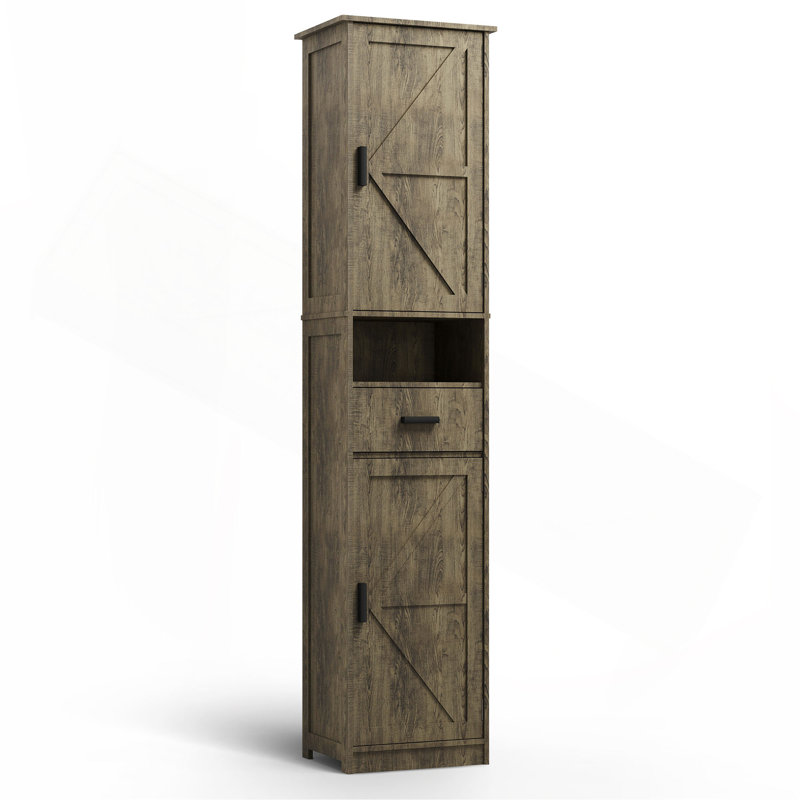 69" H Tall Bathroom Storage Cabinet With 2 Barn Doors And 1 Drawer, Narrow Storage Unit, Adjustable Shelves,Floor Cabinet For Bathroom, Living Room, Entryway,Kitchen