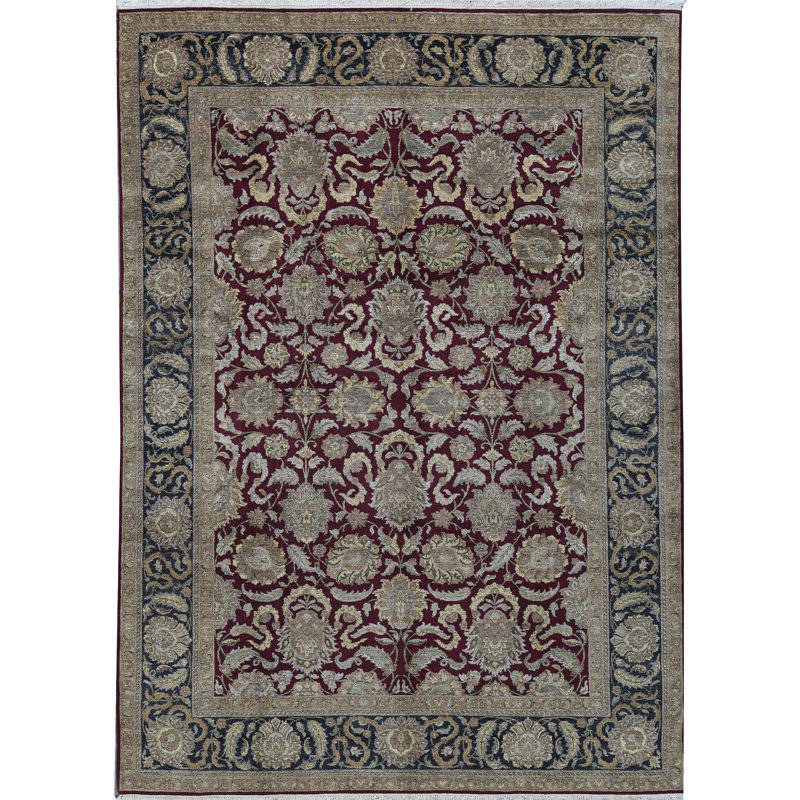 Tapis rouge et noir noué à la main de haute qualité