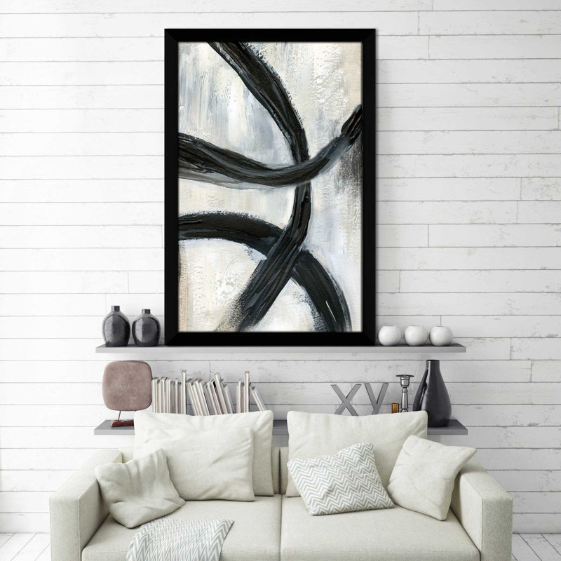 «Abstract Rings II», reproduction de peinture acrylique, H 39,5 po x l 27,5 po x P 0,75 po, Cadre noir