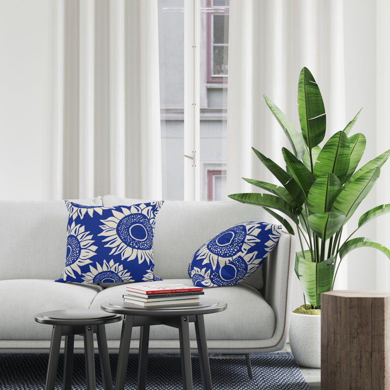 Jeté carré en polyester intérieur / extérieur, L 15 po x H 15 po, Bleu marine
