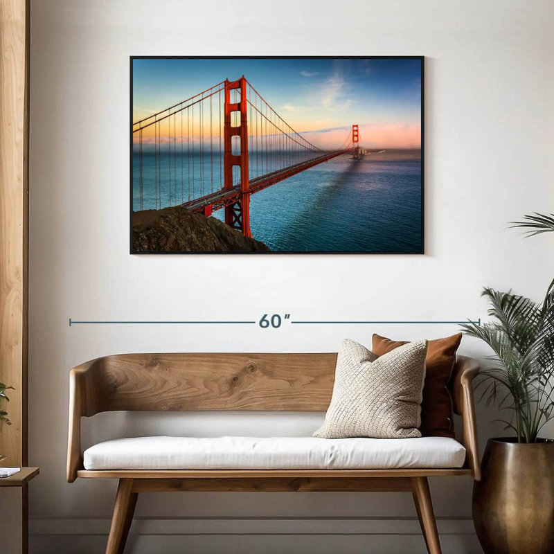 Golden Gate, lever de soleil sur l'océan, Cadre flottant noir, 43 po x 29 po