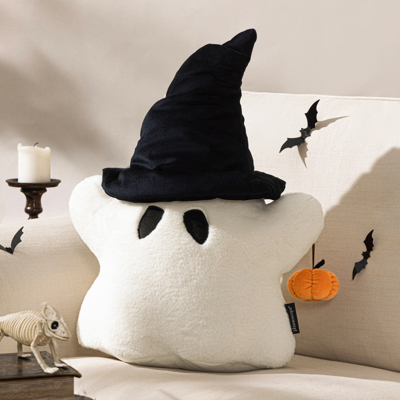 Ghost Shaped Throw Pillow With 3D Pumpkin For Couc Throw Pillow