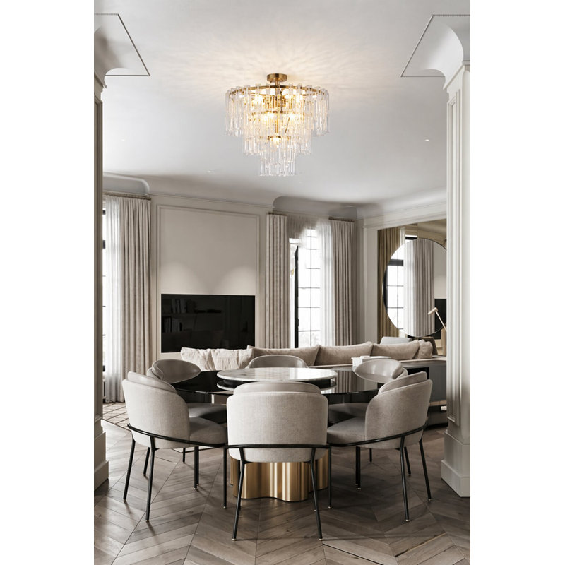 Transitional 10-Light Antique Acrylic Chandelier , Antique Brass