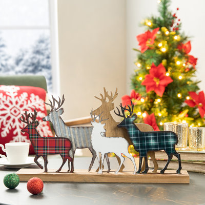 18"L Galvanized Metal/Wooden Reindeer Table Decor