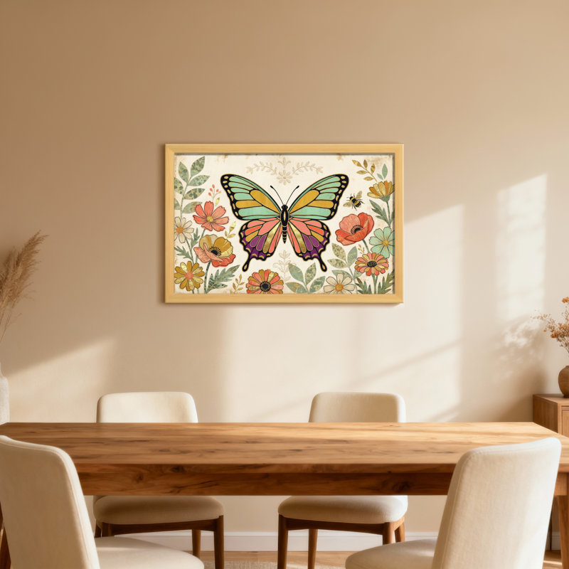 Animaux, papillon, fleurs, feuilles, abeille, motif artistique, H 12 po x l 18 po, Toile tendue, Ne s’applique pas