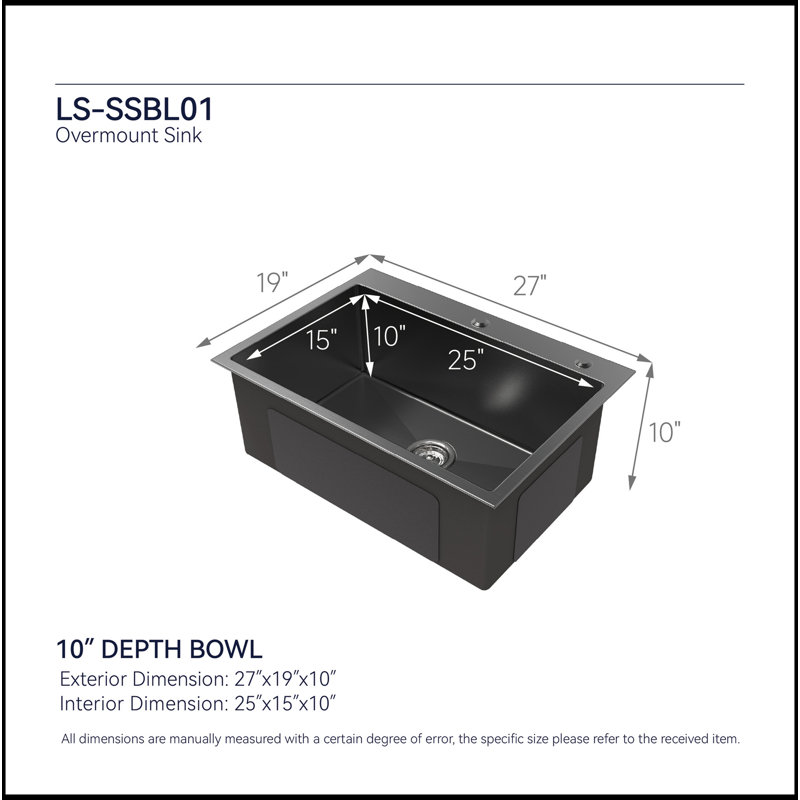 Évier de cuisine encastré encastré 27 po x 19 po en acier inoxydable 27 po x 19 po (évier seulement)