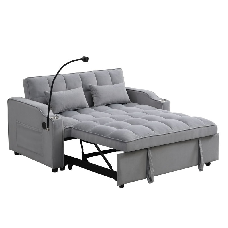 Loveseat Convertible Sleeper Sofa Bed, Light Gray