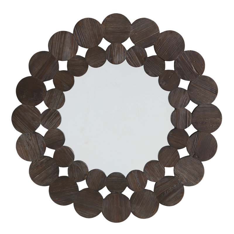 Alikee Solid Wood Flat Wall Mirror, 39.4" x 39.4", Dark Brown