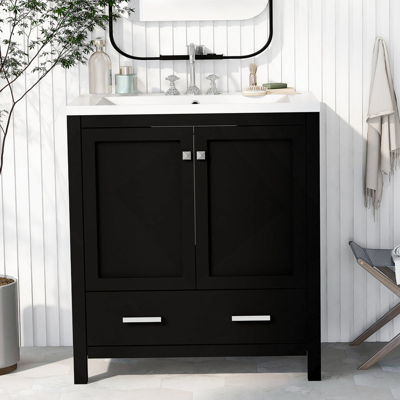 Meuble-lavabo de 30 po avec lavabo simple et armoire encastrée Combo, Noir