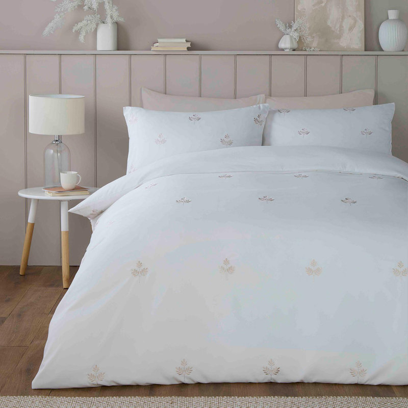Emily Embroidery Polyester Floral Duvet Cover Set with Pillowcases, Single Duvet Cover Set + 1 Pillowcase
