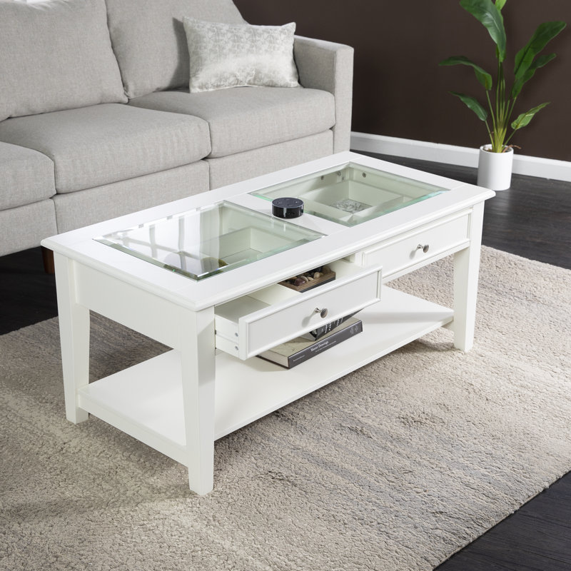 Claar Glass Top Coffee Table, Classic White