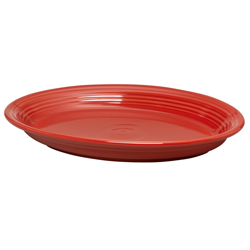 Scarlet Red Ceramic Oval Serving Platter, 13 5/8"