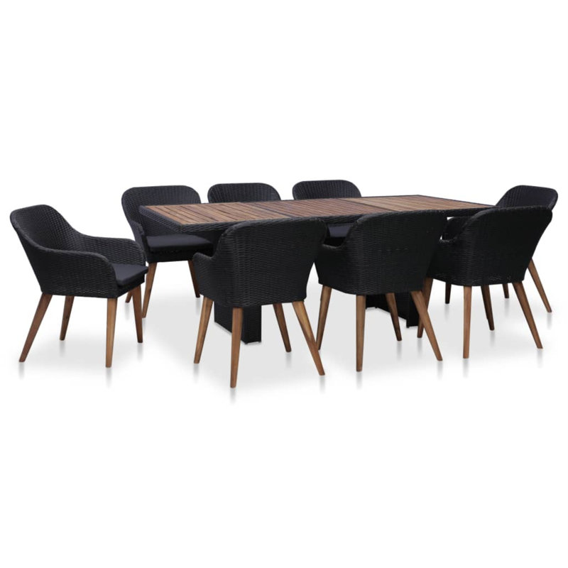 Minerville Rectangular Dining Set with Cushions, Black, 8