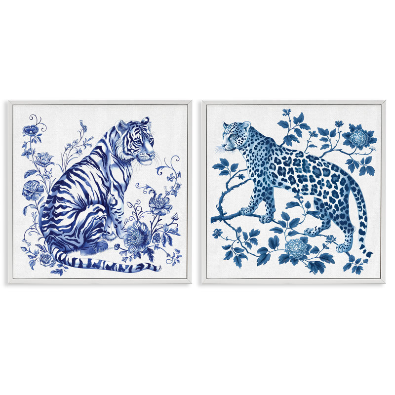 Ensemble de 2 giclées encadrées ornées et détaillées de grands chats, design par lettré et doublé, H 17 po x l 17 po