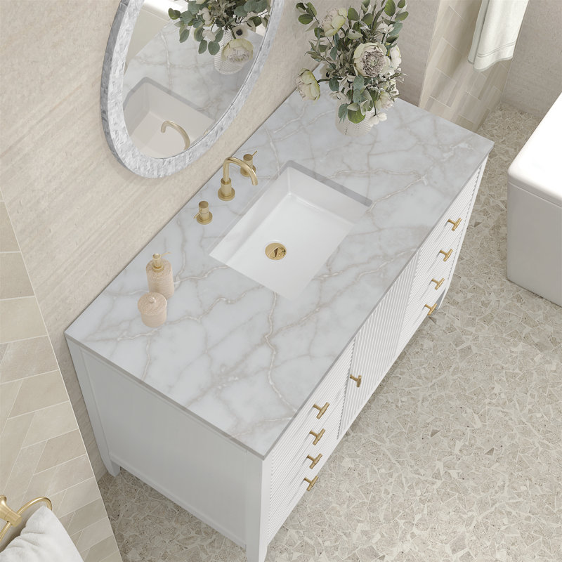 Myrrin 48'' W Single Vanity, Victorian Silver Silestone, 8" Widespread, Bright White