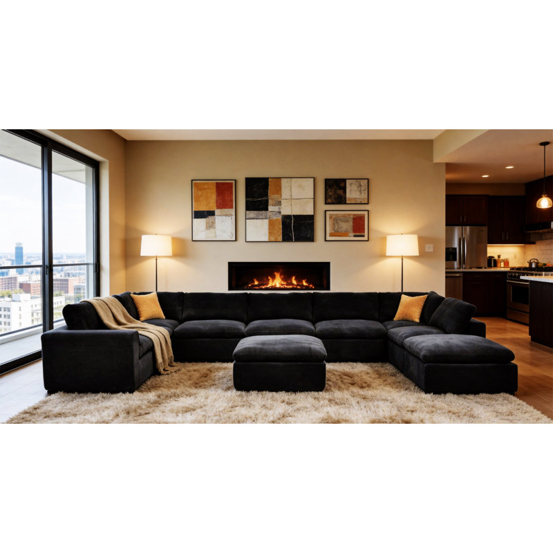 Grain de café modulaire entièrement rembourré avec coussins décoratifs, Gris foncé