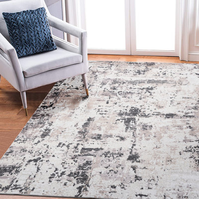 Tapis abstrait 8 x 10 de couleur crème / brun, sans perte de teinture, qui rehausse la décoration de la chambre à coucher, du salon, de la salle à manger et des intérieurs de bureau