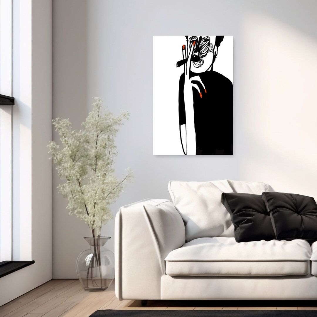 Chic Woman Smoking Cigar Abstract Bold Minimalist Portrait Wall Art Print