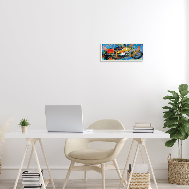 "Bold Modern Motor Moto Text Abstract Collage" par Porter Hastings - Peinture, H 7 po x l 17 po x P 0,5 po, Plaque murale