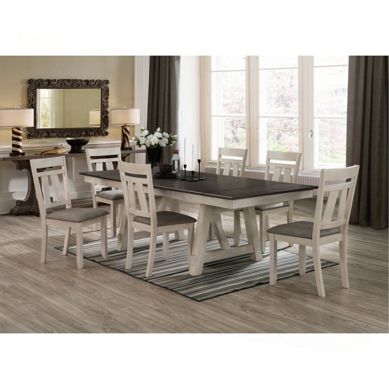 Table de salle à manger extensible de style maison de campagne 1 pièce Craie grise ton de remorquage Mobilier en bois Deux pieds de réfectoire à tréteaux