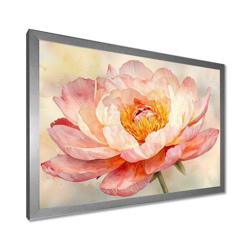 «Water Lily Peony Simplicity Bloom I», art mural pivoines, H 34 po x l 44 po, Cadre simple argenté