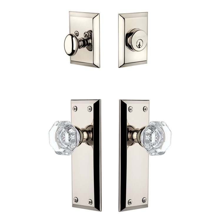 Fifth Avenue Long Plate Complete Entry Set with Single Cylinder Deadbolot and Chambord Crystal Knob