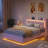 Floating Queen Bed Frame With LED Light, Upholstered Platform PU Leather Bed With Charging Station & Wingback, Diamond Tufted Storage Headboard & Footboard, No Box Spring Needed-229620247-229620241